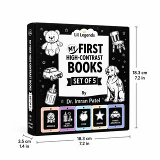 Lil Legends My First High Contrast Books Slipcase Set of 5 - Animals, Toys and More | Black and White Pictures, Visual Stimulation, Brain Development | For Infants/Toddlers | Age 0-12 Months