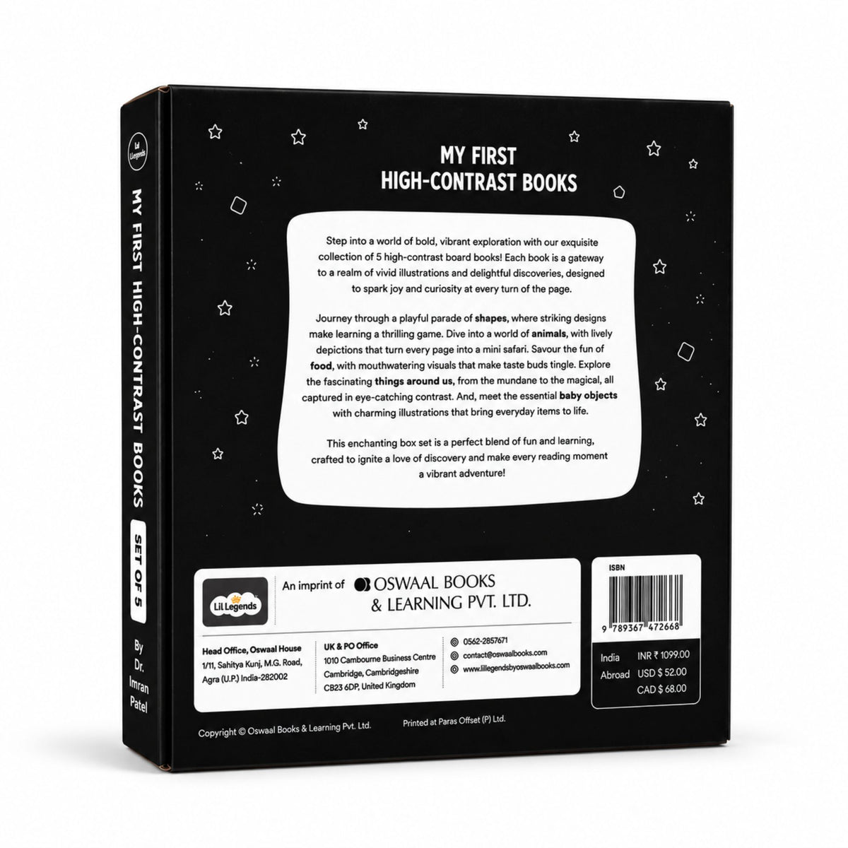 Lil Legends My First High Contrast Books Slipcase Set of 5 - Animals, Toys and More | Black and White Pictures, Visual Stimulation, Brain Development | For Infants/Toddlers | Age 0-12 Months