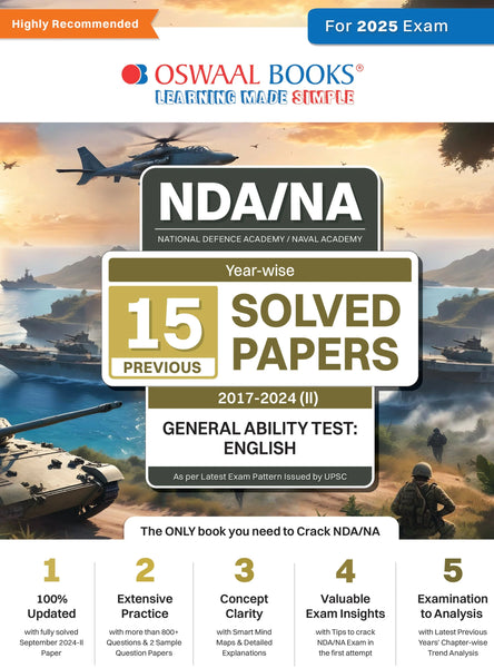 NDA-NA (NATIONAL DEFENCE ACADEMY/NAVAL ACADEMY) 15 Previous Solved Papers| Year-wise 2017-2024 (II) | General Ability Test: English | For 2025 Exam