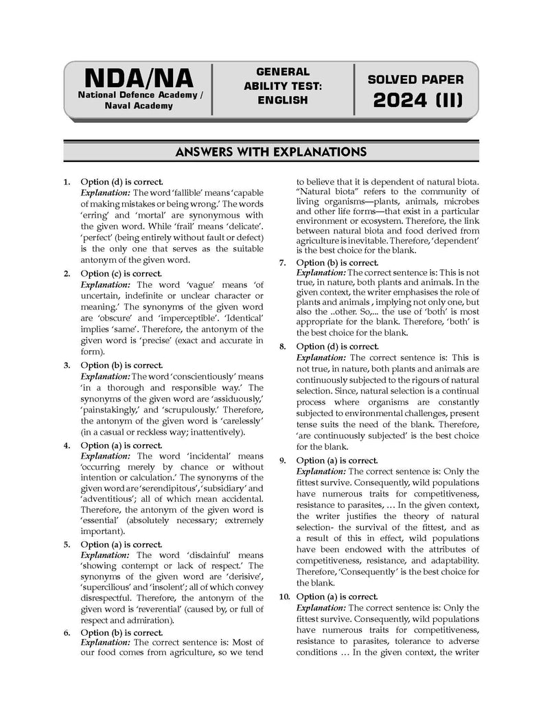 NDA-NA (NATIONAL DEFENCE ACADEMY/NAVAL ACADEMY) 15 Previous Solved Papers| Year-wise 2017-2024 (II) | General Ability Test: English | For 2024-25 Exam Oswaal Books and Learning Private Limited