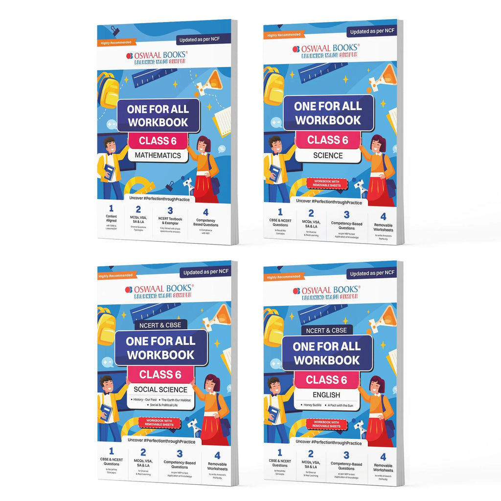 NCERT & CBSE One For All Workbook For Class 6 | Mathematics | Science | Social Science | English | Updated As Per NCF | MCQ's | VSA | SA | LA | Set Of 4 Books | For Latest Exam Oswaal Books and Learning Private Limited