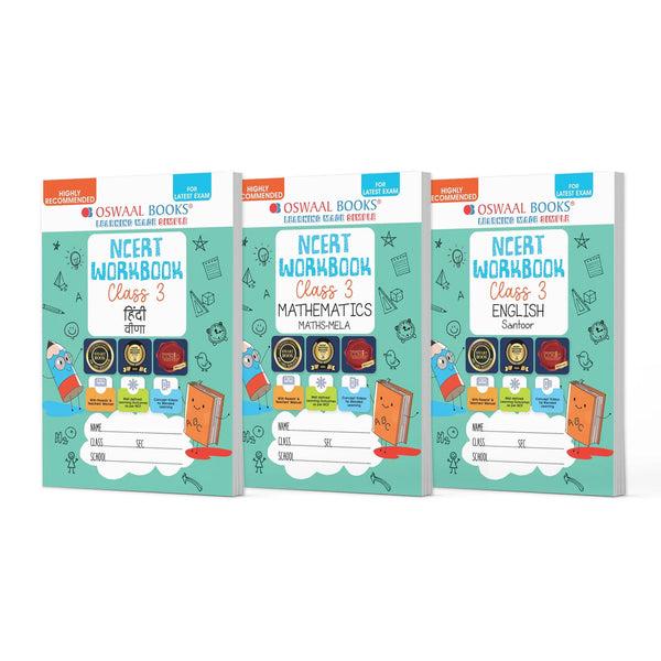 NCERT & CBSE Workbooks Class 3 (Set Of 3 Books )  Hindi Veena, Mathematics Mela, English Santoor (For Latest Exam)