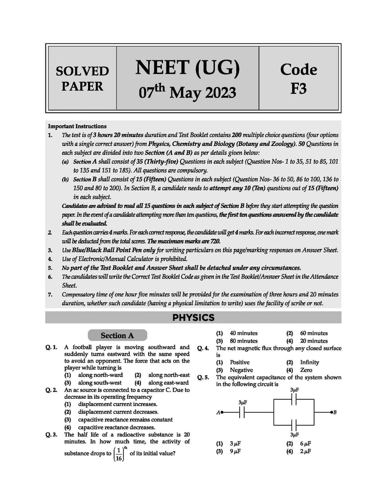 NEET UG Mock Test, 15 Sample Question Papers Physics, Chemistry