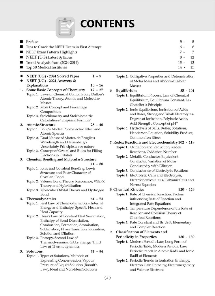 NEET (UG) 37 Years' Chapter-wise & Topic-wise Solved Papers Chemistry (1988 - 2024) for 2025 Exam Oswaal Books and Learning Private Limited