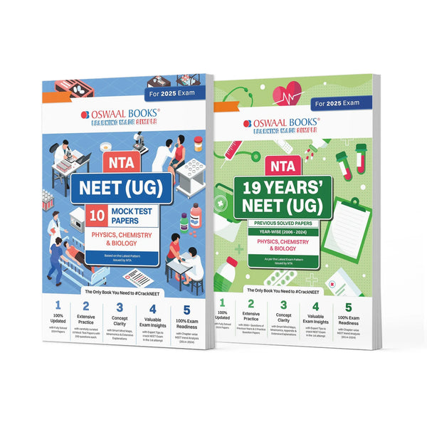 NEET (UG) 10 Mock Test Papers + 19 Years' Solved Papers (2006-2024) | Physics, Chemistry & Biology (Set of 2 Books) | For 2025 Exam