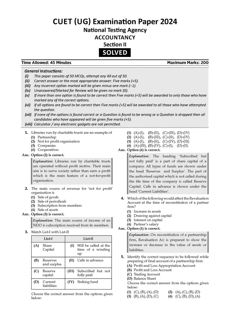 NTA CUET (UG) 10 Mock Test Papers Accounts (For 2025 Exam) Oswaal Books and Learning Private Limited