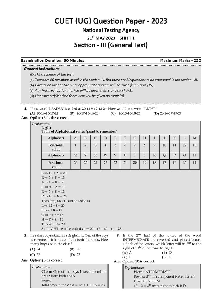 NTA CUET (UG) 10 Mock Test Sample Question Papers General Test (2024) Oswaal Books and Learning Private Limited