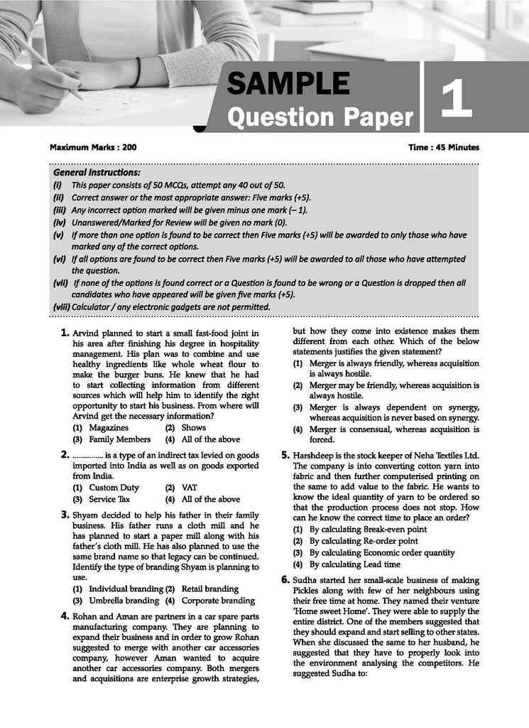 NTA CUET (UG) 5 Mock Test Sample Question Papers Entrepreneurship (2024)