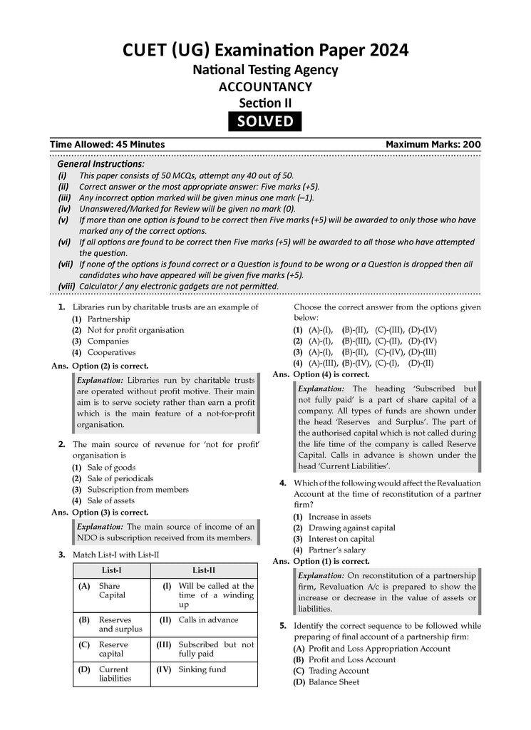 NTA CUET (UG) Chapterwise Question Bank Accountancy (For 2025 Exam) Oswaal Books and Learning Private Limited