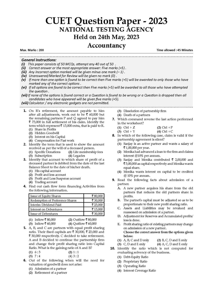 NTA CUET (UG)| Question Bank Chapterwise & Topicwise Accountancy For 2024 Exam Oswaal Books and Learning Private Limited
