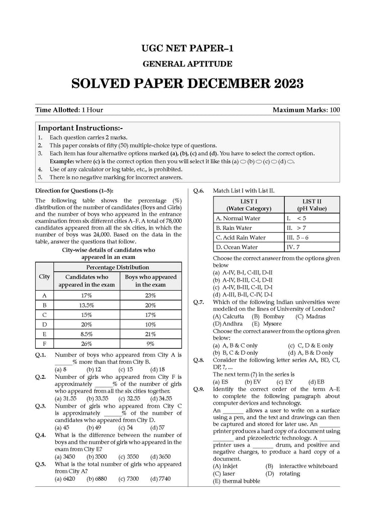 NTA UGC NET  Paper-1  15 Solved Papers General Aptitude | Year-wise 2015-2023  + 15 Mock Test Papers Teaching & Research Aptitude General Paper-1 (Compulsory) | For 2024 Exam Oswaal Books and Learning Private Limited