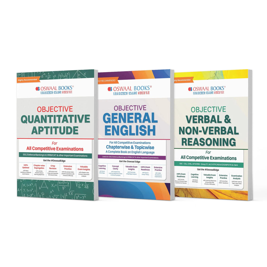 Objective General English | Quantitative Aptitude | Verbal And Non-Verbal Reasoning | Chapter Wise | Topic Wise | Set Of 3 Books | For All Latest Competitive Exams Oswaal Books and Learning Private Limited