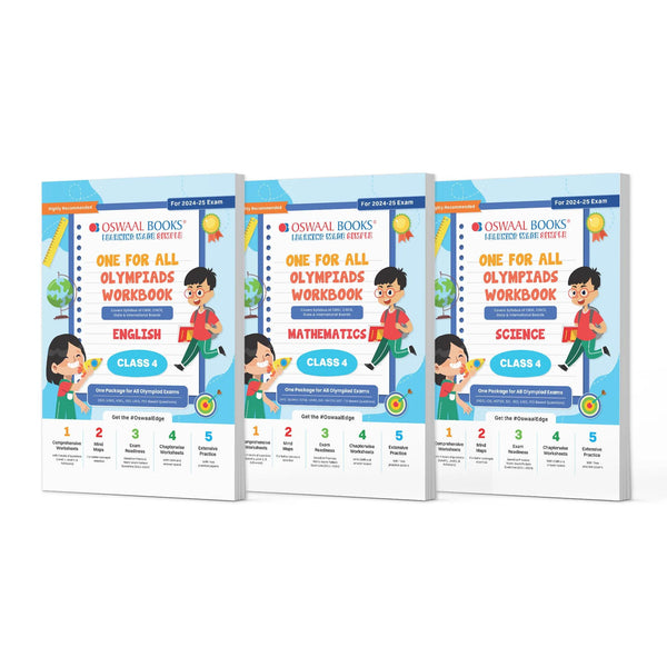 One For All Olympiad Workbook Class 4 (Set of 3 Books) Maths, Science & English For 2024-25 Exam