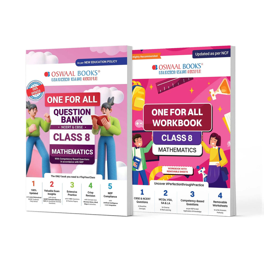 One For All Question Bank + One For All Workbook (NCERT & CBSE) Class 8 Mathematics (Set of 2 Books) | Updated As Per NCF For Latest Exam Oswaal Books and Learning Private Limited