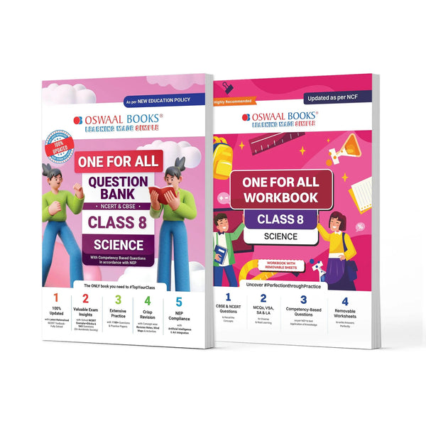 One For All Question Bank + One For All Workbook (NCERT & CBSE) Class 8 Science (Set of 2 Books) | Updated As Per NCF For Latest Exam