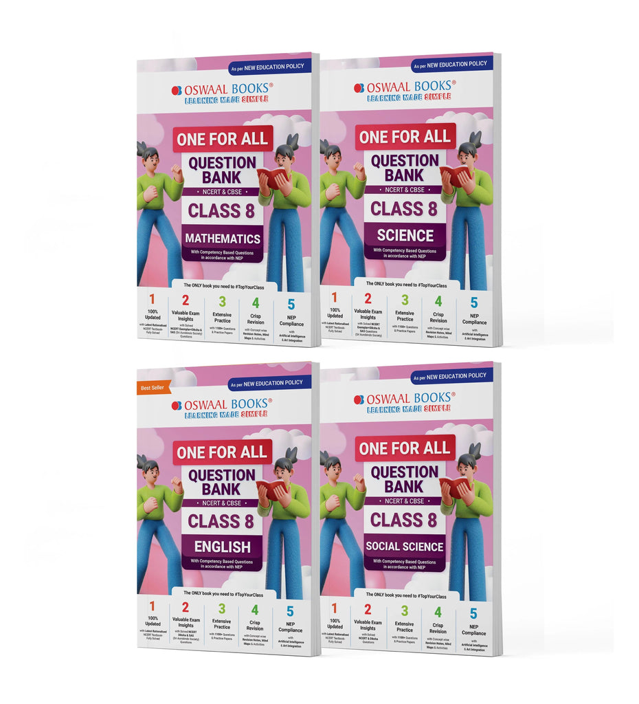 One For All Question Banks NCERT & CBSE Class 8 (Set of 4 Books) Maths, Science, Social Science, and English (For 2023 Exam) 