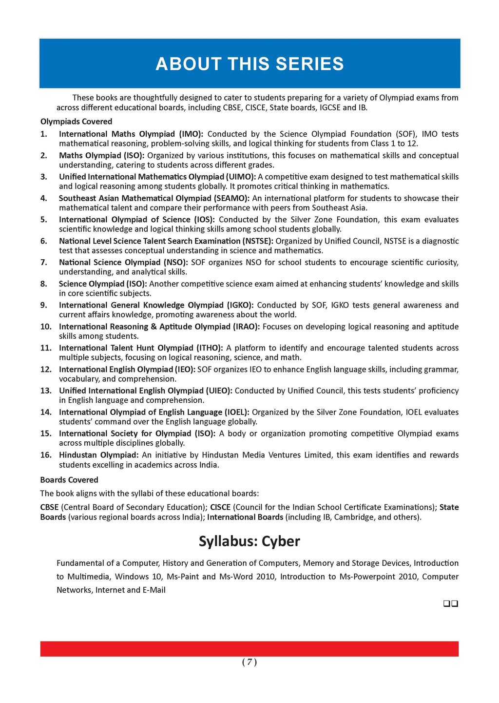 One for All Olympiads Chapter-wise Previous Years' Solved Papers, Prep-Guide (with Level 1, 2 & Achievers Section) Class 7 Cyber For 2026 Exam 