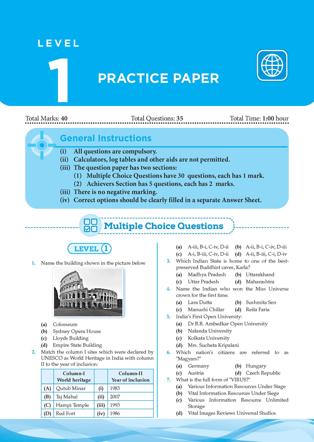 One for All Olympiads Chapter-wise Previous Years' Solved Papers, Prep-Guide (with Level 1, 2 & Achievers Section) Class 7 General Knowledge For 2026 Exam 