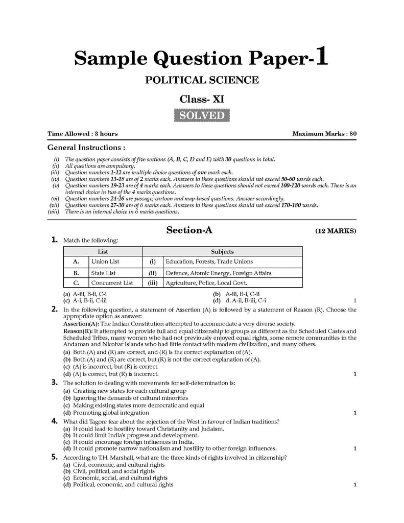 Oswaal CBSE Sample Question Papers Class 11 Political Science Book (For 2025 Exam) Oswaal Books and Learning Private Limited