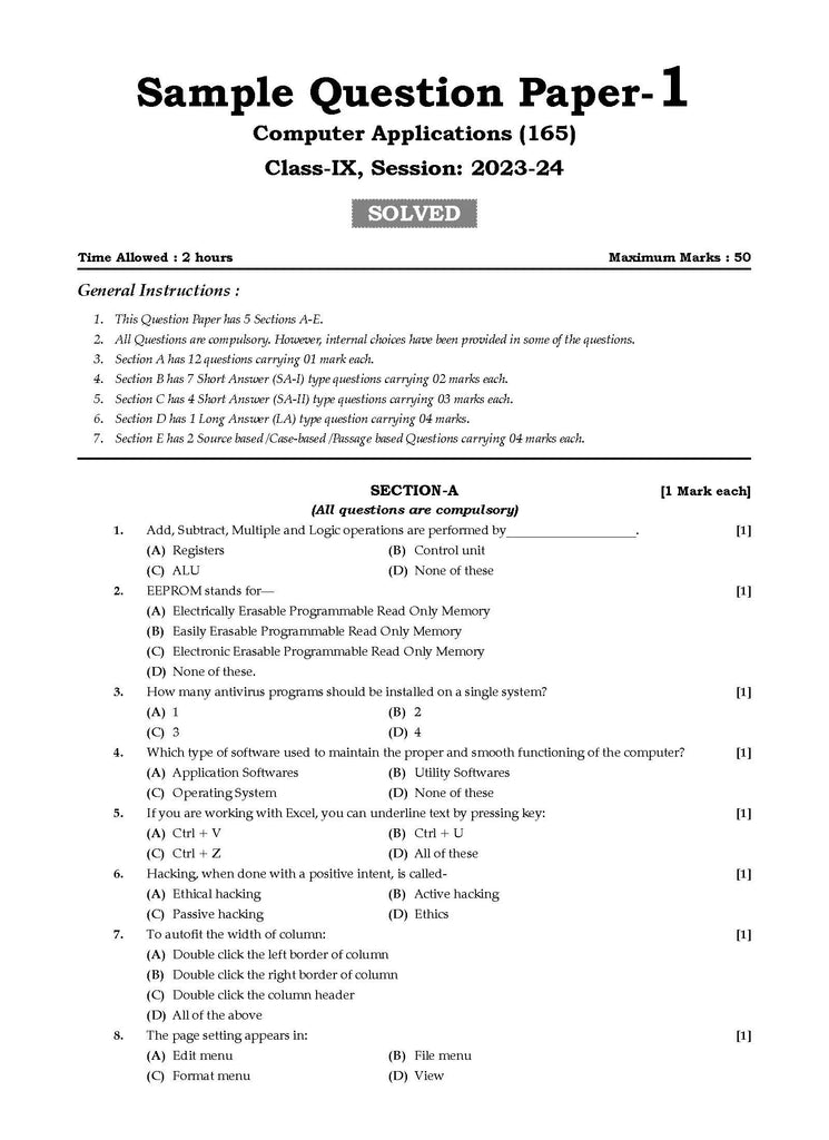 Oswaal CBSE Sample Question Papers Class 9 Computer Application Book (For 2025 Exam) Oswaal Books