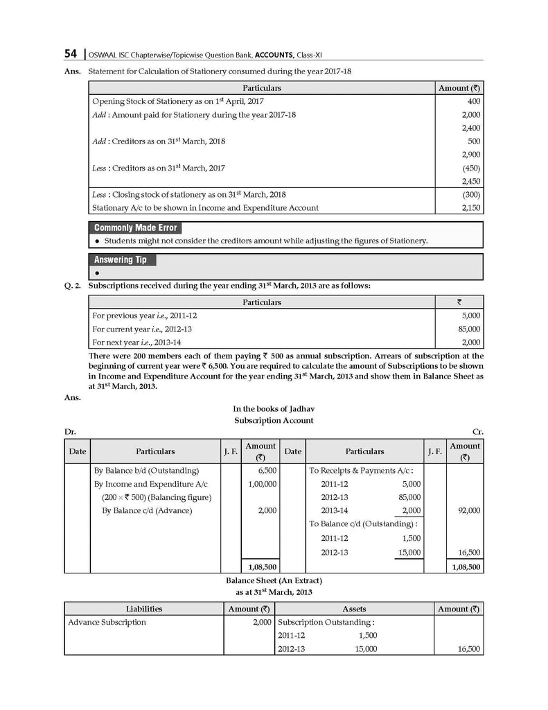 Oswaal ISC Question Bank Class 11 Accounts Book (2024 Exam) 