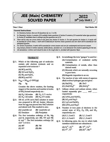 Oswaal JEE (Main) 22 Yearwise Solved Papers 2022 (All Shifts) Chemistry Book (For 2023 Exam)