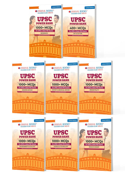 Oswaal Power Bank |1000+ MCQs For UPSC And State PSCs Exams |Geography, Ancient & Medieval History, Indian Polity,Indian Economy, Modern History, Art& Ecology, Science & Technology (Set of 8) |Latest Edition Oswaal Books