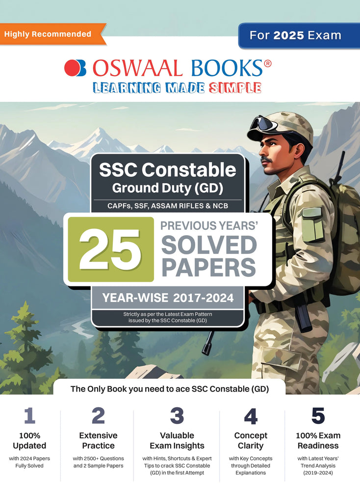 SSC Constable Ground Duty (GD) CAPFs, SSF, ASSAM Rifles & NCB - 25 Previous Years' Solved Papers Year-Wise (2017 to 2024) Book for 2025 Exam Oswaal Books