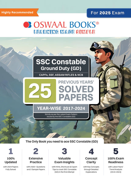 SSC Constable Ground Duty (GD) CAPFs, SSF, ASSAM Rifles & NCB | 25 Previous Years' Solved Papers Year-wise (2017 to 2024) | For 2025 Exam