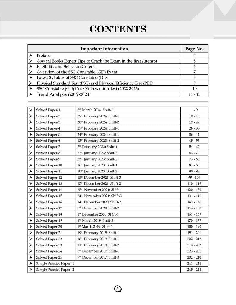 SSC Constable Ground Duty (GD) CAPFs, SSF, ASSAM Rifles & NCB - 25 Previous Years' Solved Papers Year-Wise (2017 to 2024) Book for 2025 Exam Oswaal Books