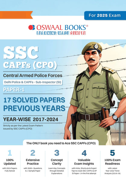 SSC (Staff Selection Commission) | CAPFs (CPO) & Delhi Police - Sub-Inspector (SI) Paper-1 | 17 Solved Papers Previous Years | Year-wise (2017 to 2024) | For 2025 Exam