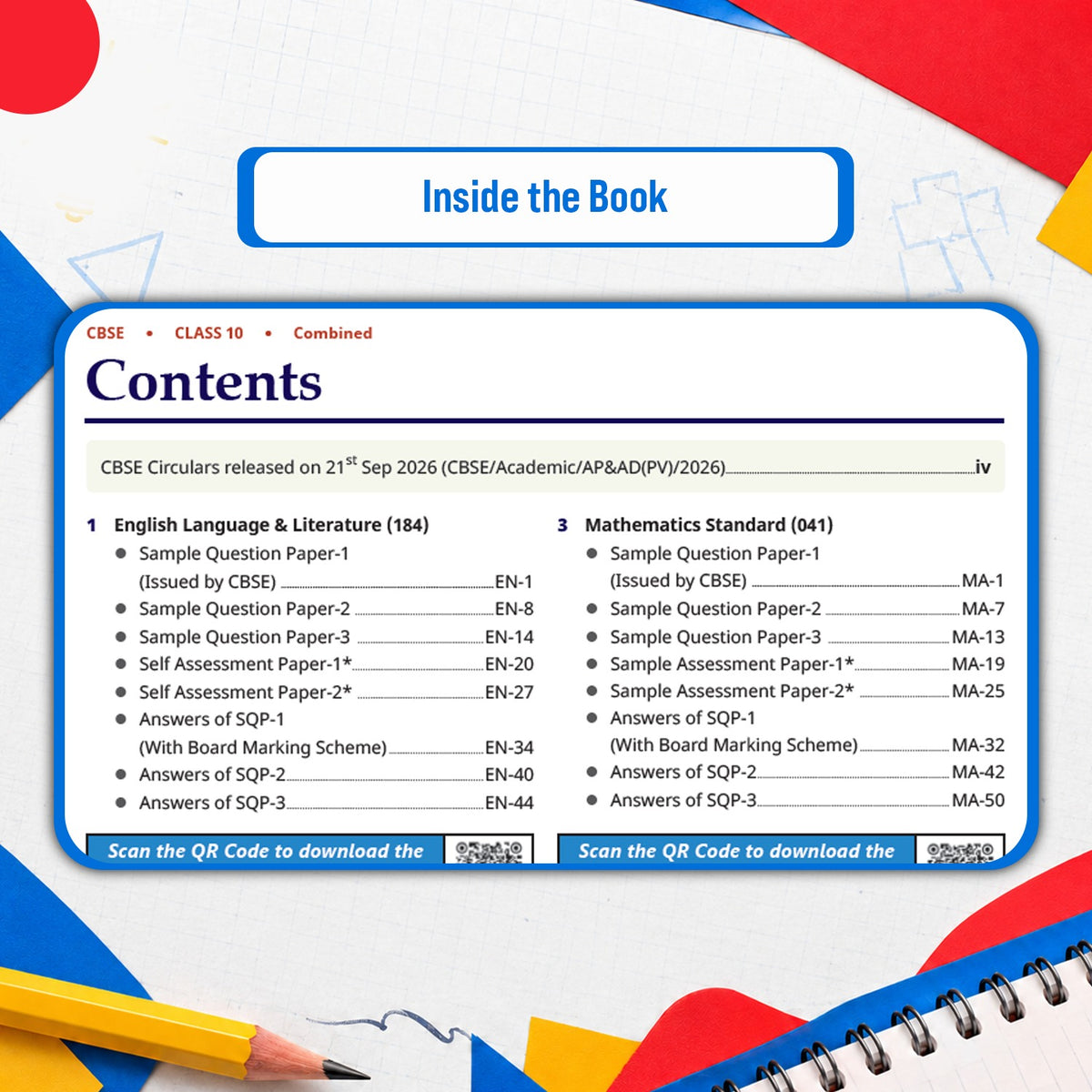 CBSE 20 Combined Sample Question Papers Class 10 Board Exams 2027 | English, Science, Social Science, Maths Standard + Exam Practice Answer Booklet Pack of 5
