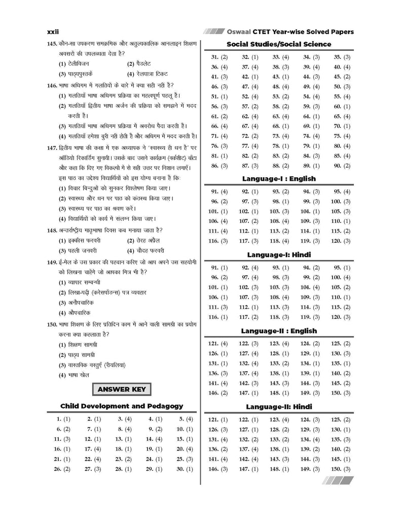 CTET (CENTRAL TEACHER ELIGIBILITY TEST) 17 Previous Solved Papers Year-wise (2013-2024 July) Paper-II (Classes 6 to 8) Social Science/Social Studies (For 2025 Exam) Oswaal Books and Learning Private Limited