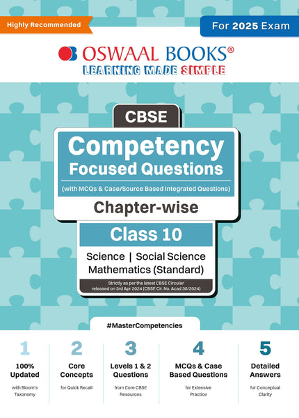 CBSE Competency Focused Questions (with MCQs & Case/Source Based Integrated Questions) | Chapter-wise | Class 10 | Science | Social Science | Mathematics (Standard) | For 2025 Exam