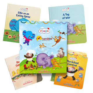 Lil Legends Sunshine Slipcase with 5 Value-based Board Books | Picture Stories for Kids | Enhances Vocabulary, Values, Curiosity, Imagination and Reading Skills | Age 4+