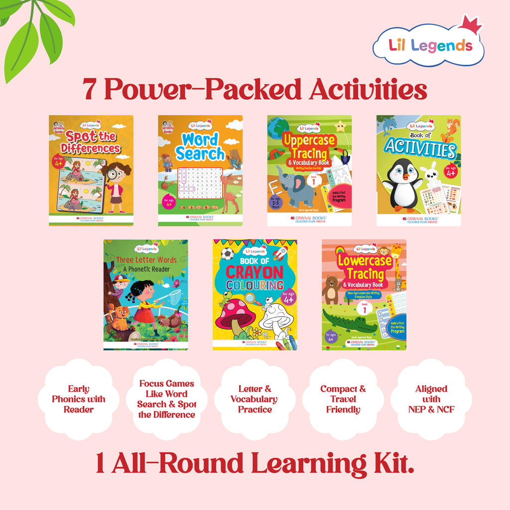 Prep and Shine Box (Ages 4+) – Early Learning Kit with 7 Fun Books + FREE Stationery Kit for School Readiness