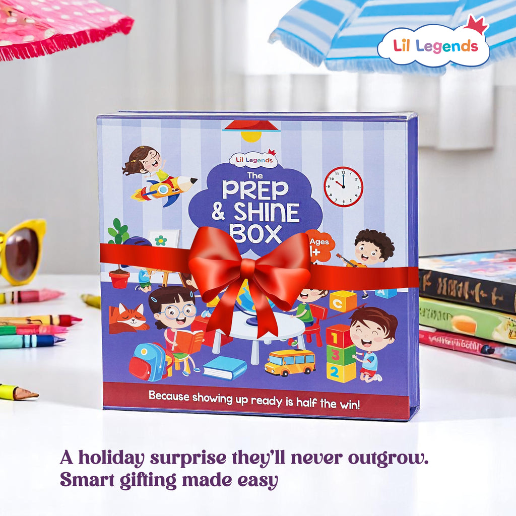Prep and Shine Box (Ages 4+) – Early Learning Kit with 7 Fun Books + FREE Stationery Kit for School Readiness