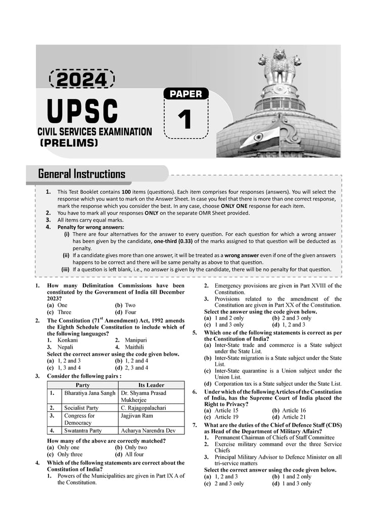 UPSC CSE Prelim 10 Previous Years' Solved Papers Year-Wise (2015-2024) General Studies Paper-I English Medium (For 2025 Exam) Oswaal Books and Learning Private Limited