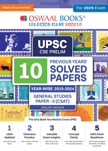 UPSC CSE Prelim | 10 Previous Years' Solved Papers Year-Wise (2015-2024) | General Studies Paper-II (CSAT) (English Medium) | For 2025 Exam