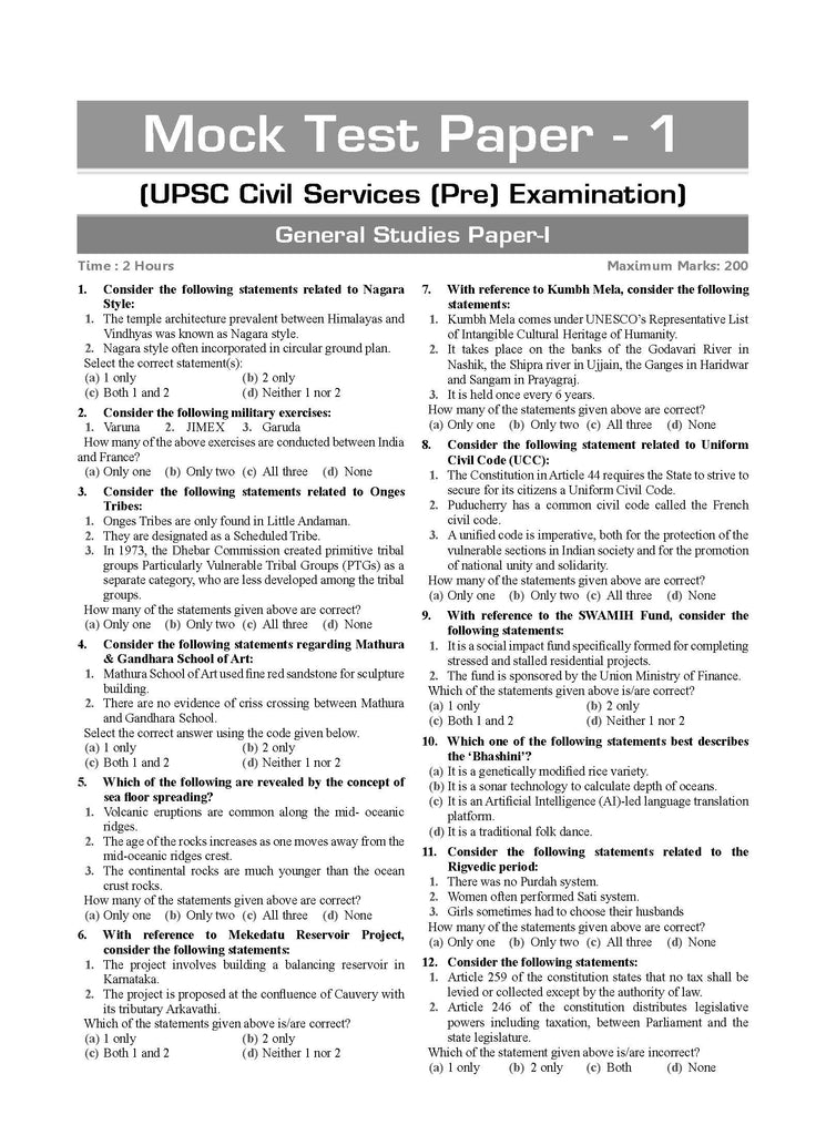 UPSC CSE Prelims 15 Mock Test Papers General Studies Paper-1 For 2024 Exam Oswaal Books and Learning Private Limited