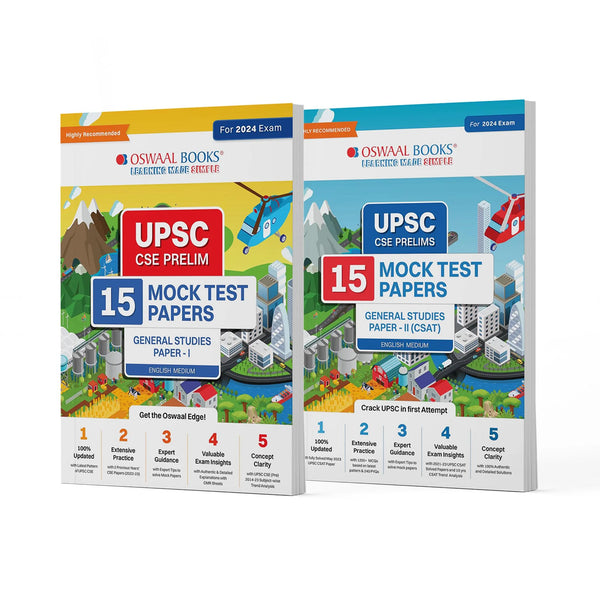 UPSC CSE Prelims 15 Mock Test Papers |  Paper 1 & 2 | Set of 2 Books | for 2024