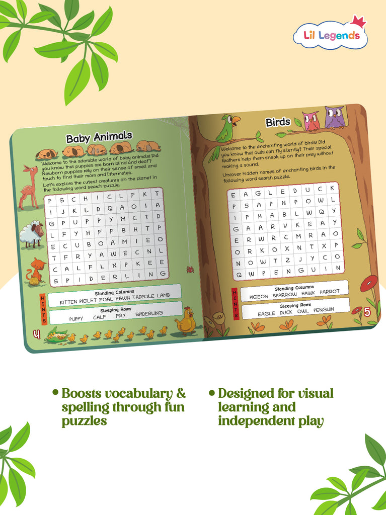 Lil Legends Interactive Learning Book: Word Search Puzzles for Kids Ages 4+ – Fun & Educational for Boosting Vocabulary and Focus