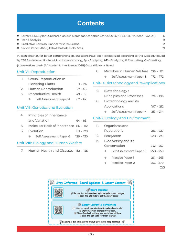 Oswaal Books and Learning Private Limited TRUE Paperback CBSE Question Bank Chapterwise and Topicwise SOLVED PAPERS Class 12 Biology For Exam 2026