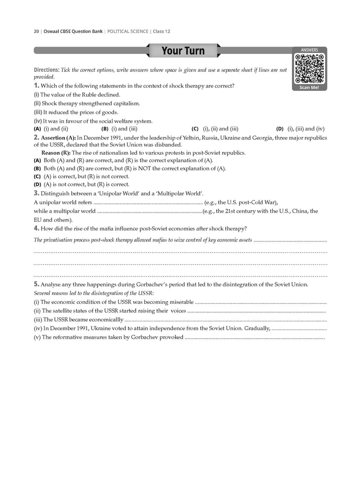Oswaal Books and Learning Private Limited TRUE Paperback CBSE Question Bank Chapterwise and Topicwise SOLVED PAPERS Class 12 Political Science For Exam 2026