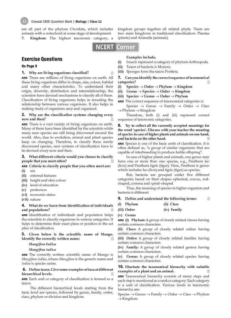 Oswaal Books and Learning Private Limited TRUE Paperback CBSE Question Bank Class 11 Biology For 2026 Exam