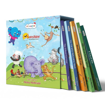Lil Legends Sunshine Slipcase with 5 Value-based Board Books | Picture Stories for Kids | Enhances Vocabulary, Values, Curiosity, Imagination and Reading Skills | Age 4+