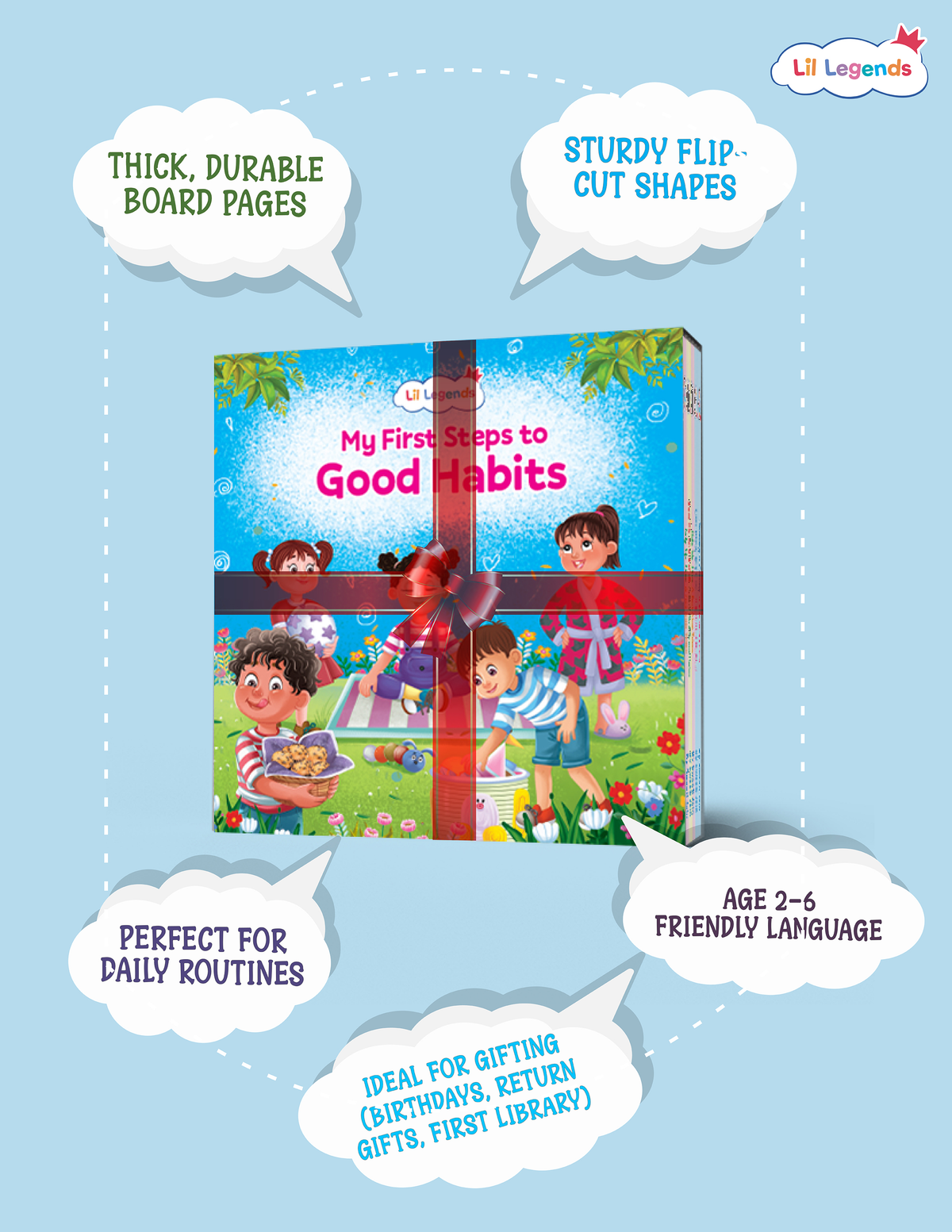 Lil Legends My First Steps to Good Habits | Set of 5 Board Books for Kids | Tidy Up, Patience, Cleanliness, Mindfulness and Calm | Early Life Skills | Slipcase Gift Set | Age 2-6