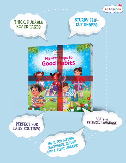 Lil Legends My First Steps to Good Habits | Set of 5 Board Books for Kids | Tidy Up, Patience, Cleanliness, Mindfulness and Calm | Early Life Skills | Slipcase Gift Set | Age 2-6