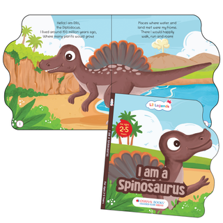 Lil Legends Dino Shaped Board Book for Kids | I am a Spinosaurus | Illustrated Dinosaur Story Book | Early Learning Picture Book | Age 2-5 Years | Board Book | Durable Edition