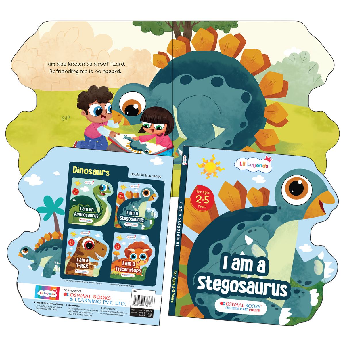 Lil Legends Dino Shaped Board Books for Kids | Set of 4 Books | Triceratops, Stegosaurus, Apatosaurus and T-Rex | Illustrated Dinosaur Picture Books | Ages 2+ Years | Board Book Set